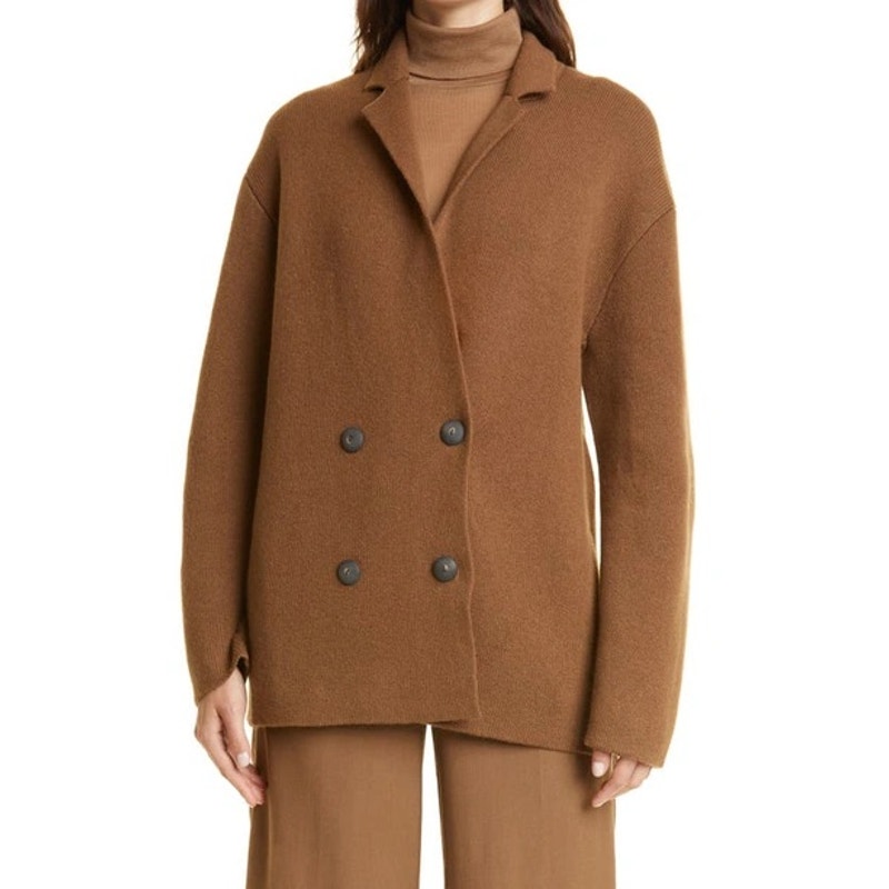 Vince Double Breasted Brown Wool Cashmere Cardigan Coat Size Xs
